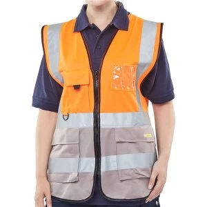 Image of BSeen High Vis Two Tone Executive Waistcoat 2LX OrangeGrey Ref