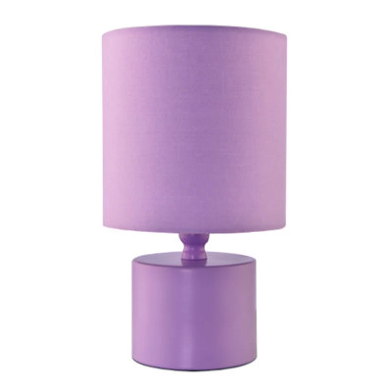 Image of Happy Homewares Modern Soft Lilac Glossy Table Lamp With Cotton Fabric Drum Shade