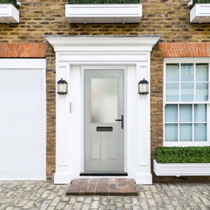 Image of Lacerta Composite Door Lytham Agate Grey 920mm X 2090mm Open In Left Hand Obs Glass 10 Year Guarantee - Free Delivery & Smart Lock