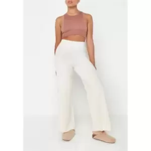 Missguided Rib Wide Leg Soft Knit Trousers - Cream