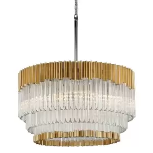 Image of Charisma 8 Light Pendant Gold Leaf Polished Stainless, Crystal
