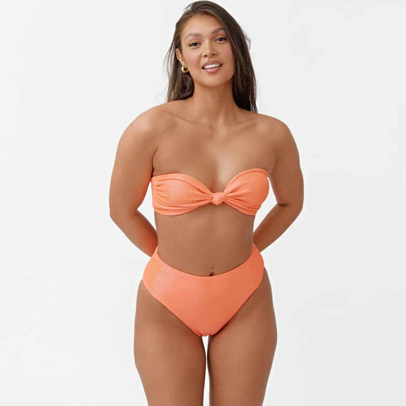 Image of Be You Textured High Waisted Bikini Bottoms - Orange Orange 8 - 10