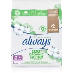 image of Always Cotton Protection Long sanitary towels fragrance-free 9 pc