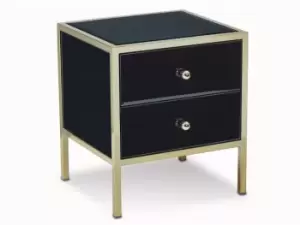 image of Birlea Fenwick Black Glass and Gold 2 Drawer Bedside Cabinet Assembled