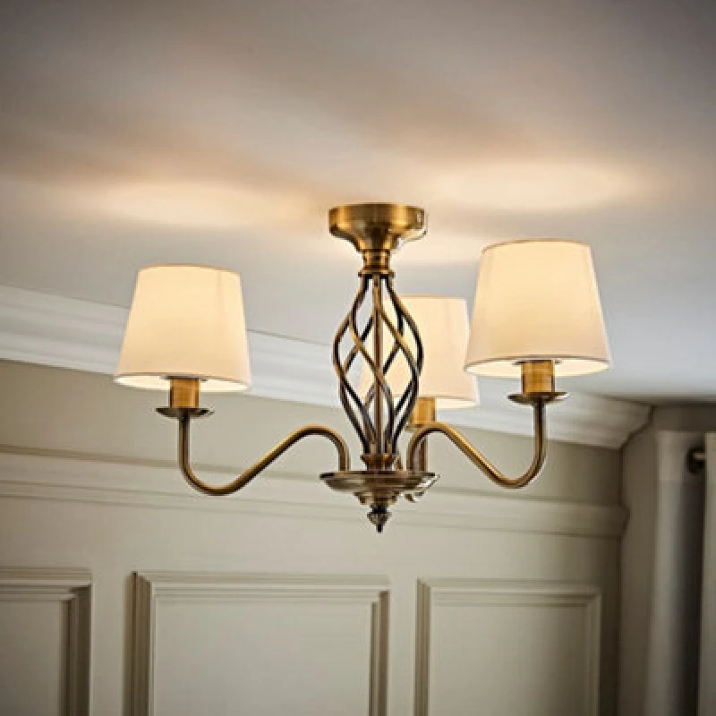 Image of ValueLights Memphis Antique Brass Traditional 3 Way Ceiling Light Brown
