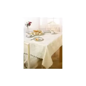 image of Emma Barclay Damask Rose Tablecloth, Cream, 60 x 84 Inch