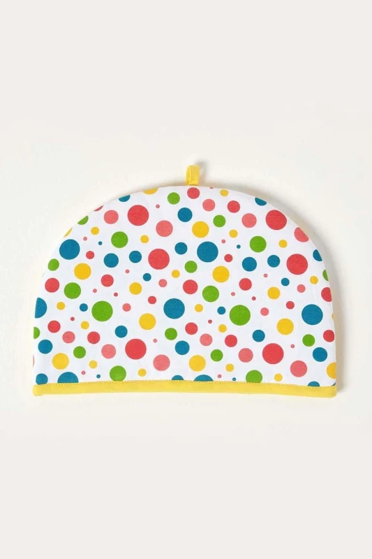 Image of Homescapes Tea Cosy Double Design Polka Dots Multi Teapot Warmer Yellow unisex