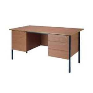 image of Serrion Bavarian Beech 1500mm Four Leg Desk with Double Pedestal