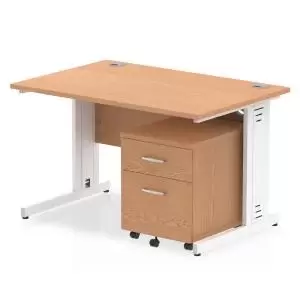 image of Impulse 1200 x 800mm Straight Office Desk Oak Top White Cable Managed