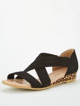 image of OFFICE Hallie Wedge Sandals - Black Suede, Size 3, Women