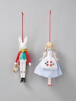 image of Gisela Graham Gisela Graham Set 2 Alice/ Rabbit Tree Decorations