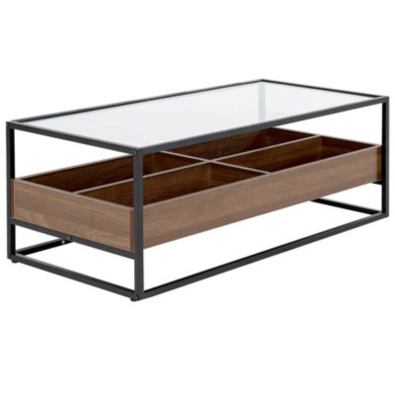 Image of Beliani Coffee Table Waco Tempered Glass Black With Storage