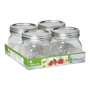 image of Pack of 4 Ball Mason 490ml Wide Mouth Preserving Jars Clear and Silver