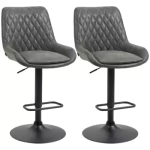 image of HOMCOM Retro Bar Stools Set of 2, Adjustable Kitchen Stool, Upholstered Bar Chairs with Back, Swivel Seat, Dark Grey