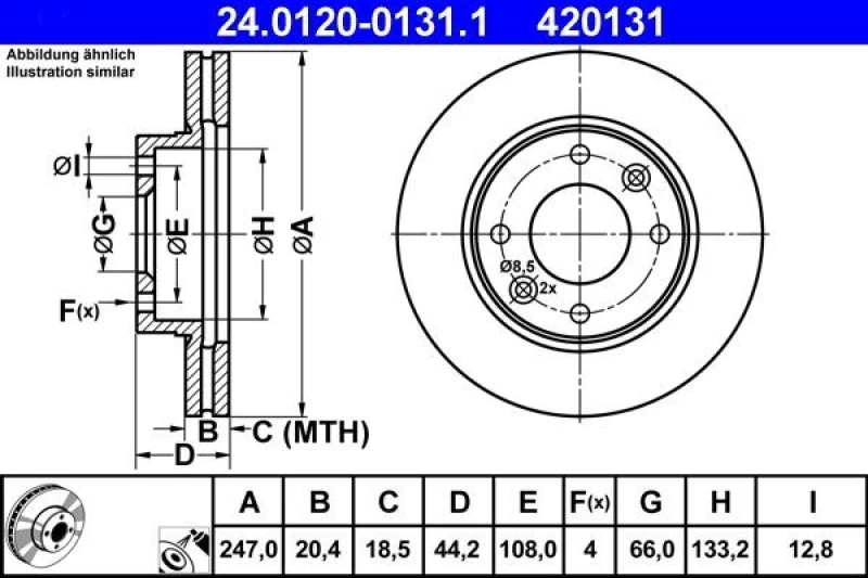 Image of ATE 24.0120-0131.1 Brake disc Vented, Coated Brake Disc (82)