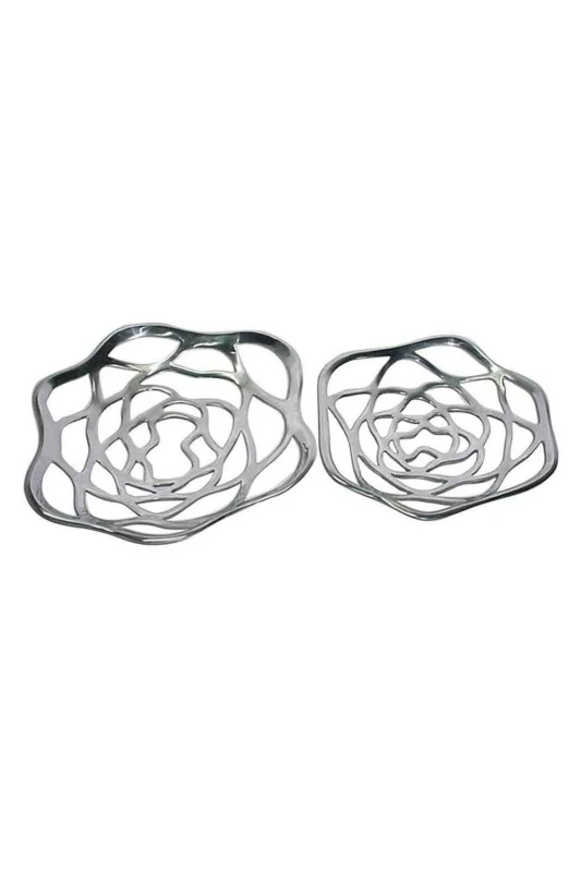 Image of Homescapes Set of Two Floral Decorative Large Bowls Silver