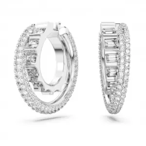 Image of Rota Rhodium Plated White Double Hoop Earrings 5623483