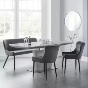 image of Julian Bowen Set Of Como High Gloss Grey Table, Luxe Grey Hb Bench And 2 Luxe Grey Chairs