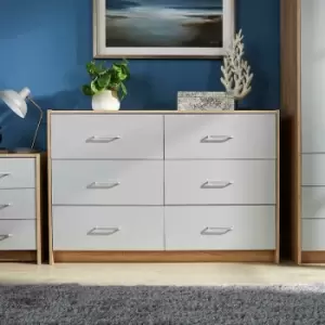 Image of Stratford Wide Chest of 6 Drawers Grey Bedroom Storage Drawers Metal Runners - Grey