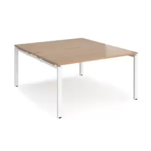 Image of Bench Desk 2 Person Starter Rectangular Desks 1400mm Beech Tops With White Frames 1600mm Depth Adapt