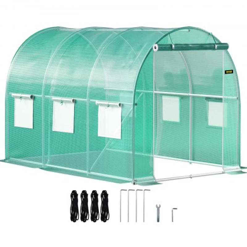 Image of MOPHORN Mophorn - 10 x 7 x 7ft Walk-in Tunnel Greenhouse, Portable Plant Hot House with Galvanized Steel Hoops, Top Beam, Diagonal Poles, Zippered Do