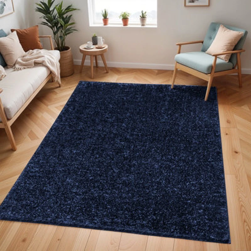 Image of Livabliss Shaggy Solid Color Plush Pile Cobalt Claire Area Rug 160 X 213cm - Easy Care, Non Shedding, Ideal For Living Room & Bedroom