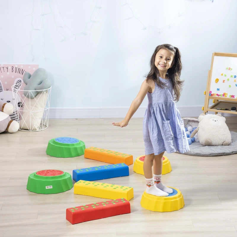 Image of Outsunny Eight Piece Kids Stepping Stones with Non-Slip Surface & Bottom Yellow