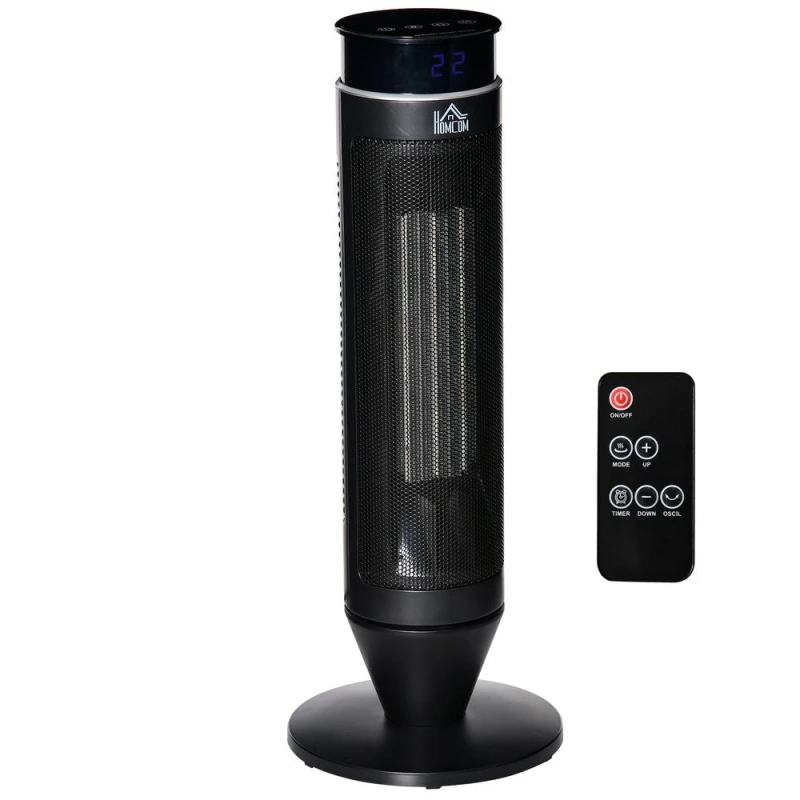 Image of HOMCOM Tower Indoor Space Heater Electric Floor Heater w/ 2 Heat & Fan 1000W/2000W, Oscillation, Remote Control, Timer for Bathroom Aosom UK