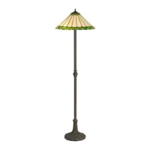 Image of 2 Light Leaf Design Floor Lamp E27 With 40cm Tiffany Shade, Green, Crystal, Aged Antique Brass - Luminosa Lighting