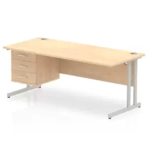 Image of Impulse 1800 Rectangle Silver Cant Leg Desk MAPLE 1 x 3 Drawer Fixed Ped