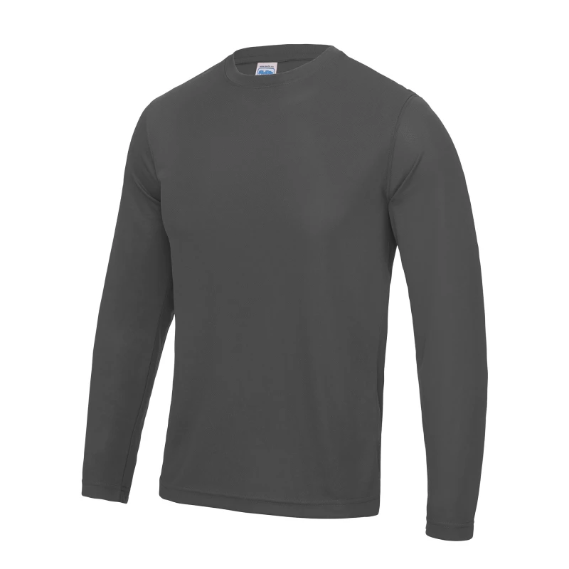 Image of AWDis AWDis Men Just Cool Long Sleeve Cool Sports Performance Plain T-Shirt in Charcoal Size: Small Charcoal S Male 5054171852529