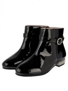 image of Monsoon Girls Allegra Patent Diamante Heel Boot - Black