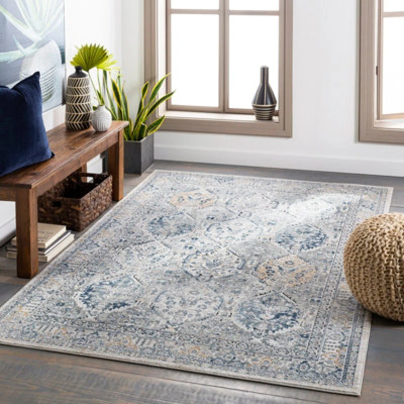 Image of Livabliss Vintage Oriental Boho Light Grey Camila Area Rug 160 X 220 Cm - Easy Care, Non Shedding, Ideal For Living Room & Bedroom