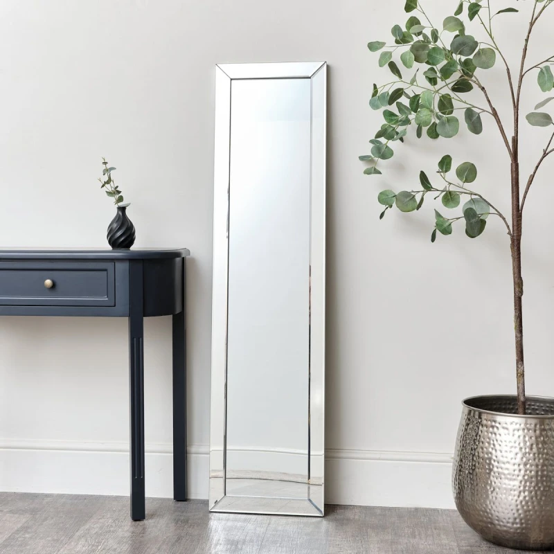 Image of Melody Maison Full Length Bevelled Mirrored Wall Mirror 37cm X 140cm Clear