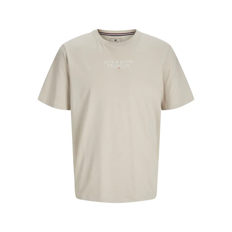 Image of jack & jones Logo Print Cotton T-Shirt with Crew Neck Cream Men S;M;L;XL;XXL