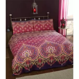 image of Traditional Ethnic King Duvet Quilt Cover & 2 Pillowcase Bedding Bed Set Pink & Purple