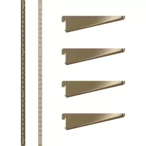 image of Rothley Antique Twin Slot Shelving Kit 1220mm Uprights (x2) & 120mm Brackets (x4) in Brass Steel