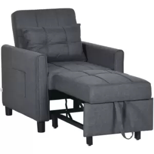 Image of Folding Chair Bed, Fold Out Bed with Pillow and Side Pockets, Grey - Grey - Homcom