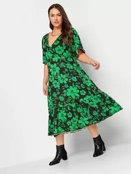 Image of Yours Wrap Angel Tier Dress Green Large Floral, Green, Size 22-24, Women