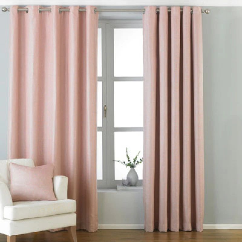 Image of Paoletti Paoletti Atlantic Twill Woven Eyelet Curtains in Baby Pink Size: 168cm width x 183cm drop Baby Pink 168cm width x 183cm drop Unisex 5025532