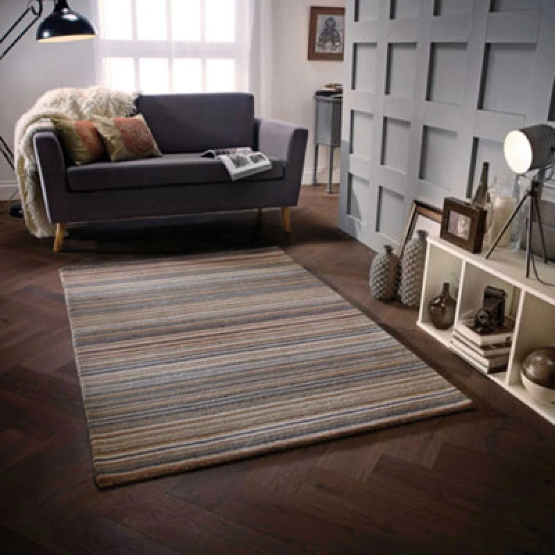 Image of Melrose Mubai Stripe Wool Made Natural Area Rug 080/150Cm