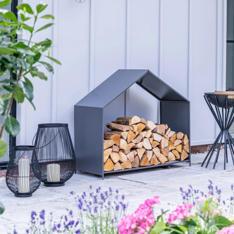 Image of Ivyline Outdoor House Zinc Log Storage H88Cm D100Cm