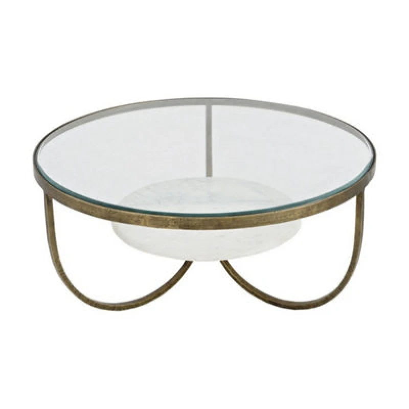 Image of Buttercup Farm Nolita Coffee Table - Iron/glass/marble/mdf - L91.5 X W91.5 X H41cm - Gold/white