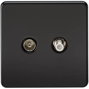 Image of KnightsBridge Coaxial TV and SAT TV Outlet 1G Screwless Matt Black Isolated Wall Plate