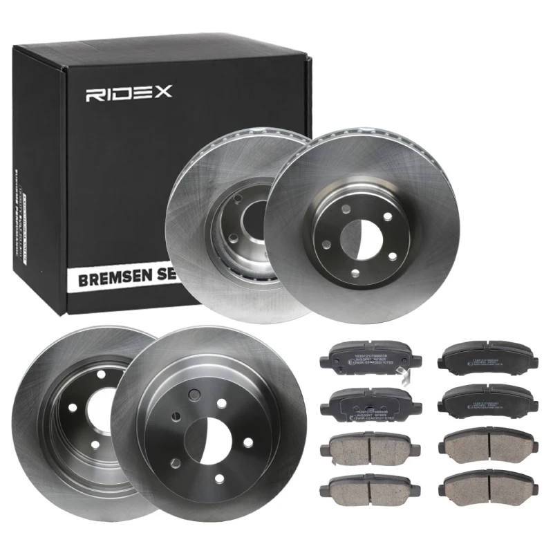 Image of RIDEX 3405B1561 Brake disc and pads set Rear Axle, Brake Disc Type: Solid Brake Set,disc brakes (3405)