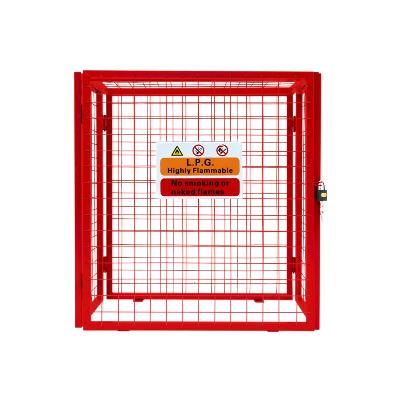 Image of Monstershop Gas Bottle Cage 90cm x 80cm x 43cm Collapsible Red Mesh Lockable Red