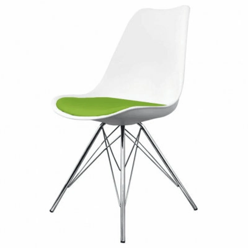 Image of Fusion Living Soho Plastic Dining Chair With Chrome Metal Legs White & Green FL1785