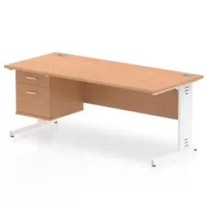 Image of Impulse 1800 Rectangle White Cable Managed Leg Desk OAK 1 x 2 Drawer Fixed Ped
