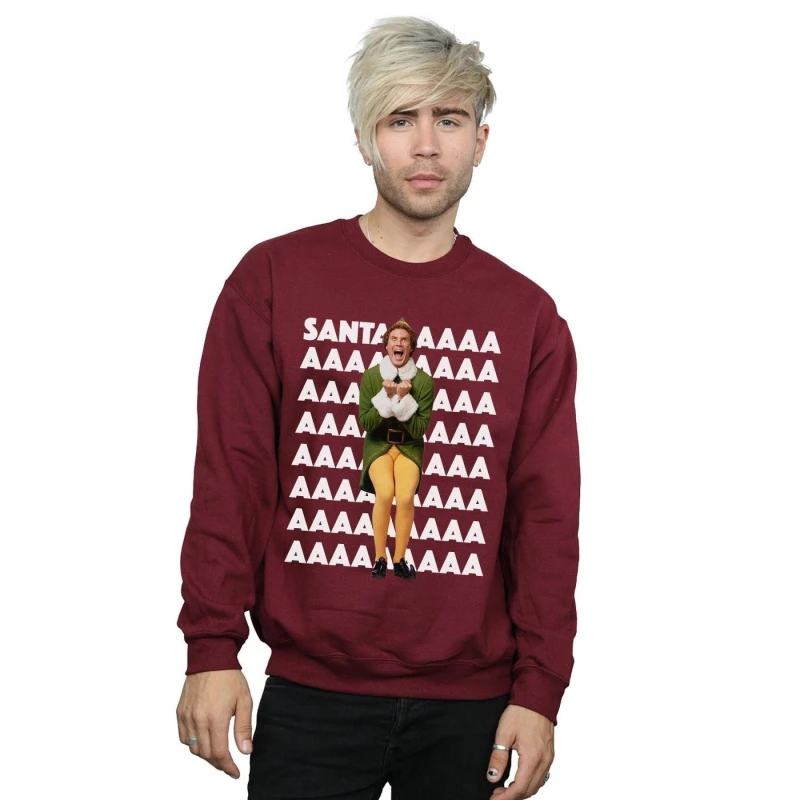 Image of Elf Elf Men Buddy Santa Scream Sweatshirt in Burgundy Size: Small Burgundy S Male 5057736053287