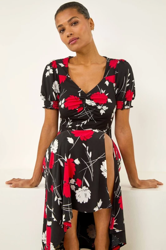 Image of Roman Womens Floral Print Ruched Midi Dress Size: 20 Multicolor Female 20